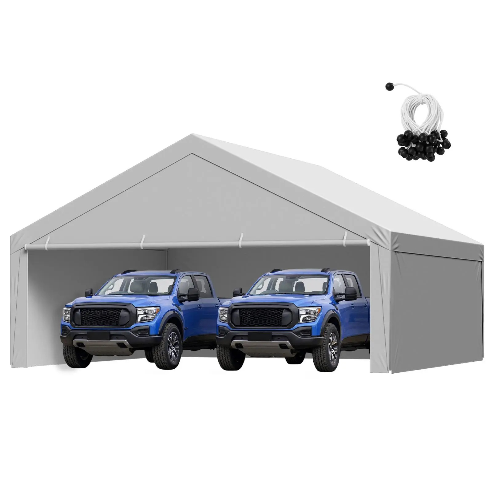 VEVOR 20x20 ft Carport Replacement Cover, 180g PE Sidewalls, 210g PE Woven Top, Father's Day Gift, Durable, Quick & Easy Setup, UV-Resistant Waterproof Heavy-Duty Portable Outdoor Tarp, Ball Bungees Included, Grey, Frame Not Included, Versatile Patio Use