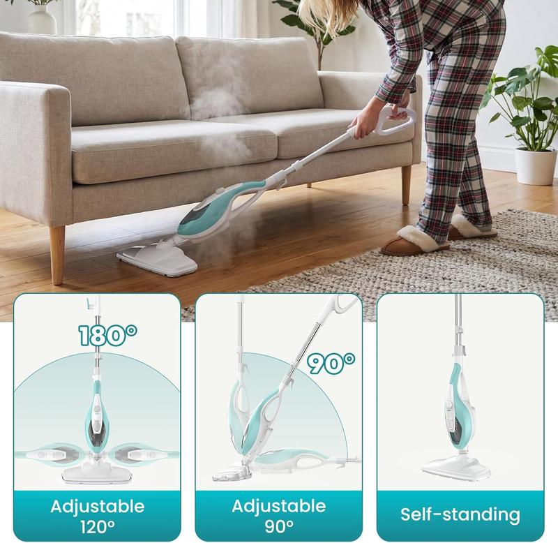 Powerful 10-in-1 Steam Mop for Home Detachable Handheld Floor Steamer with 16FT Cord & Washable Pads Cleans Hardwood Carpet Tile Grout & Windows Safe Chemical-Free Cleaning