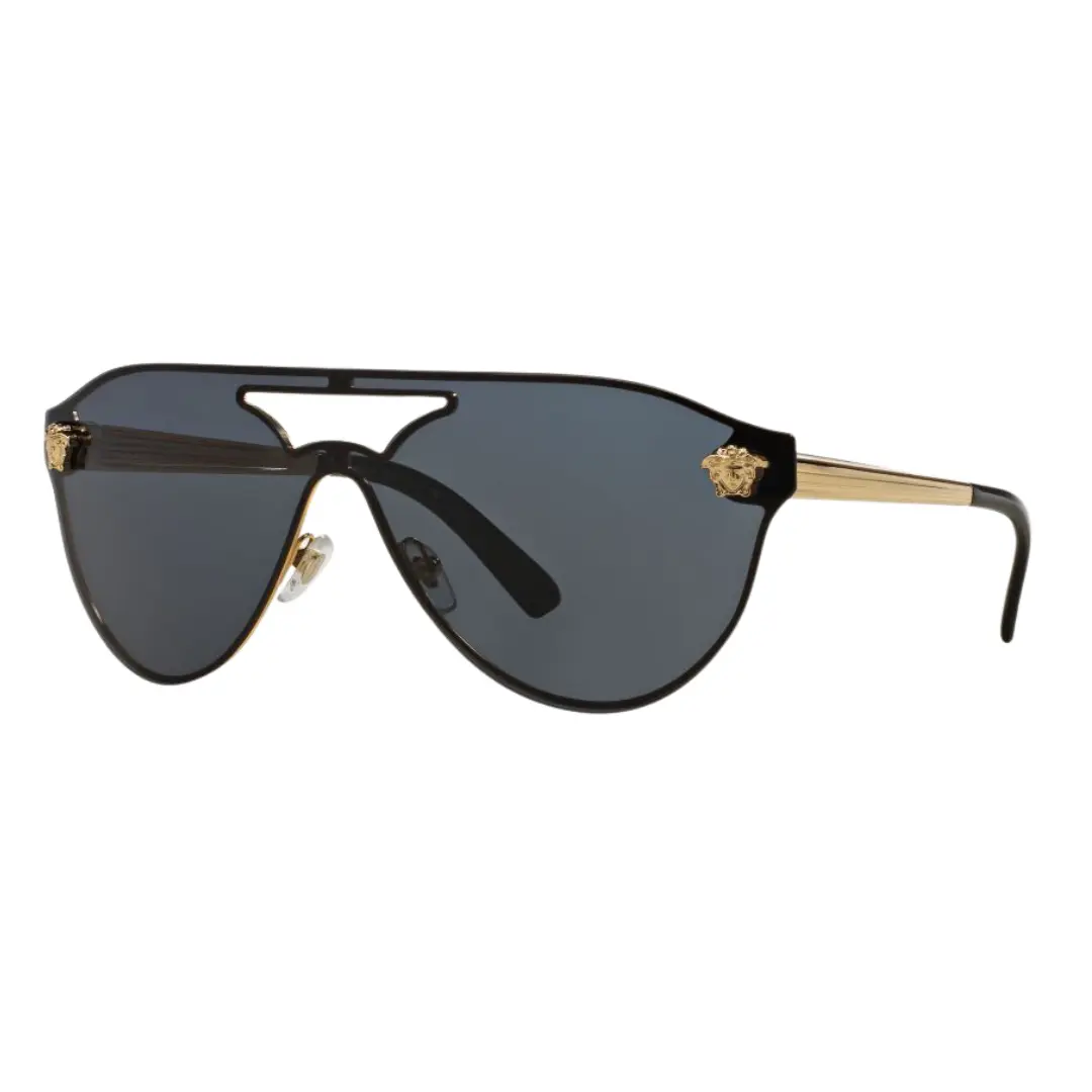 Pre-owned VERSACE Aviator Medusa Gold Black Metal Sunglasses VE 2161 1002/87