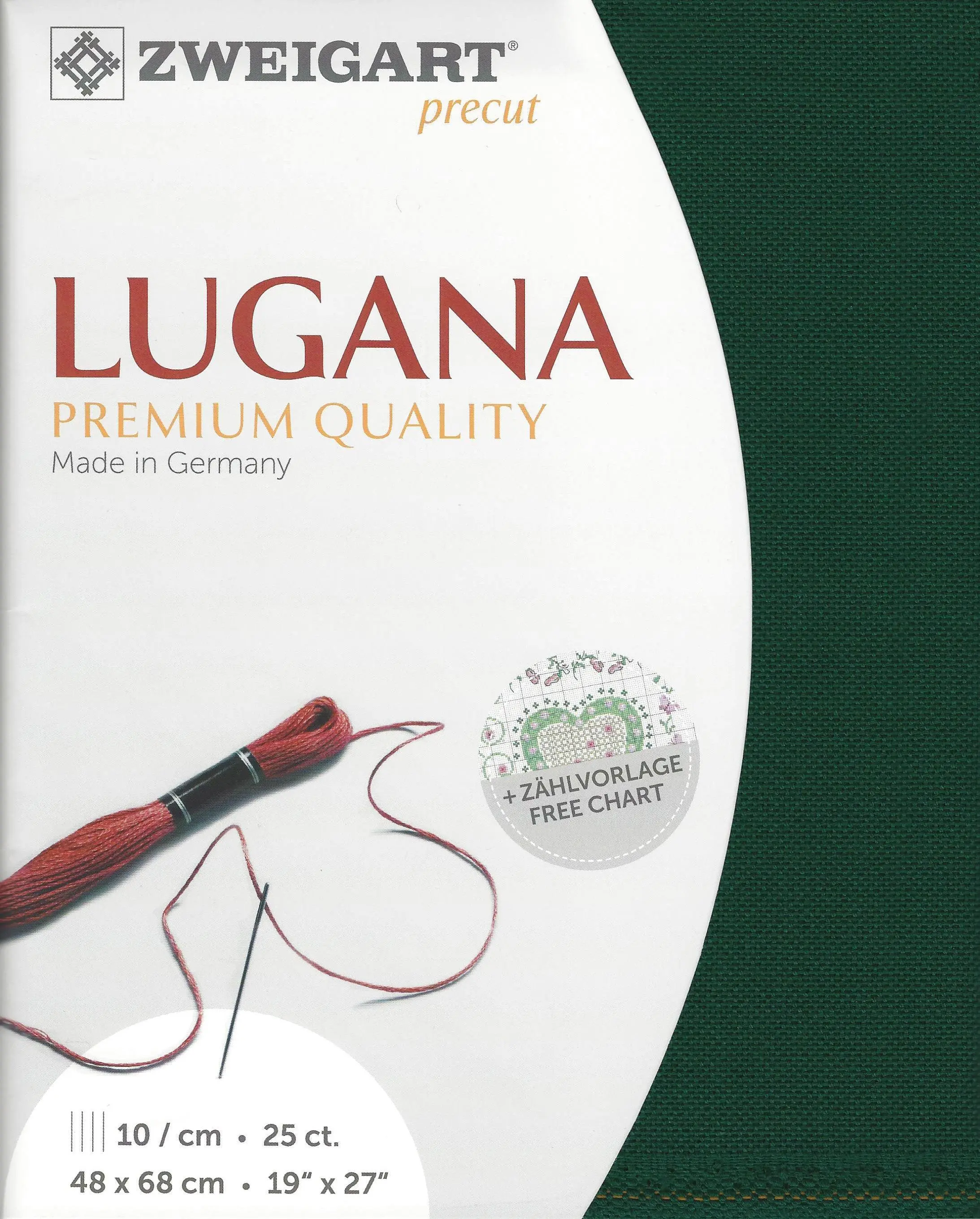 25-Count Forest Green Precut Lugana Cross Stitch Fabric by Zweigart 3835/647