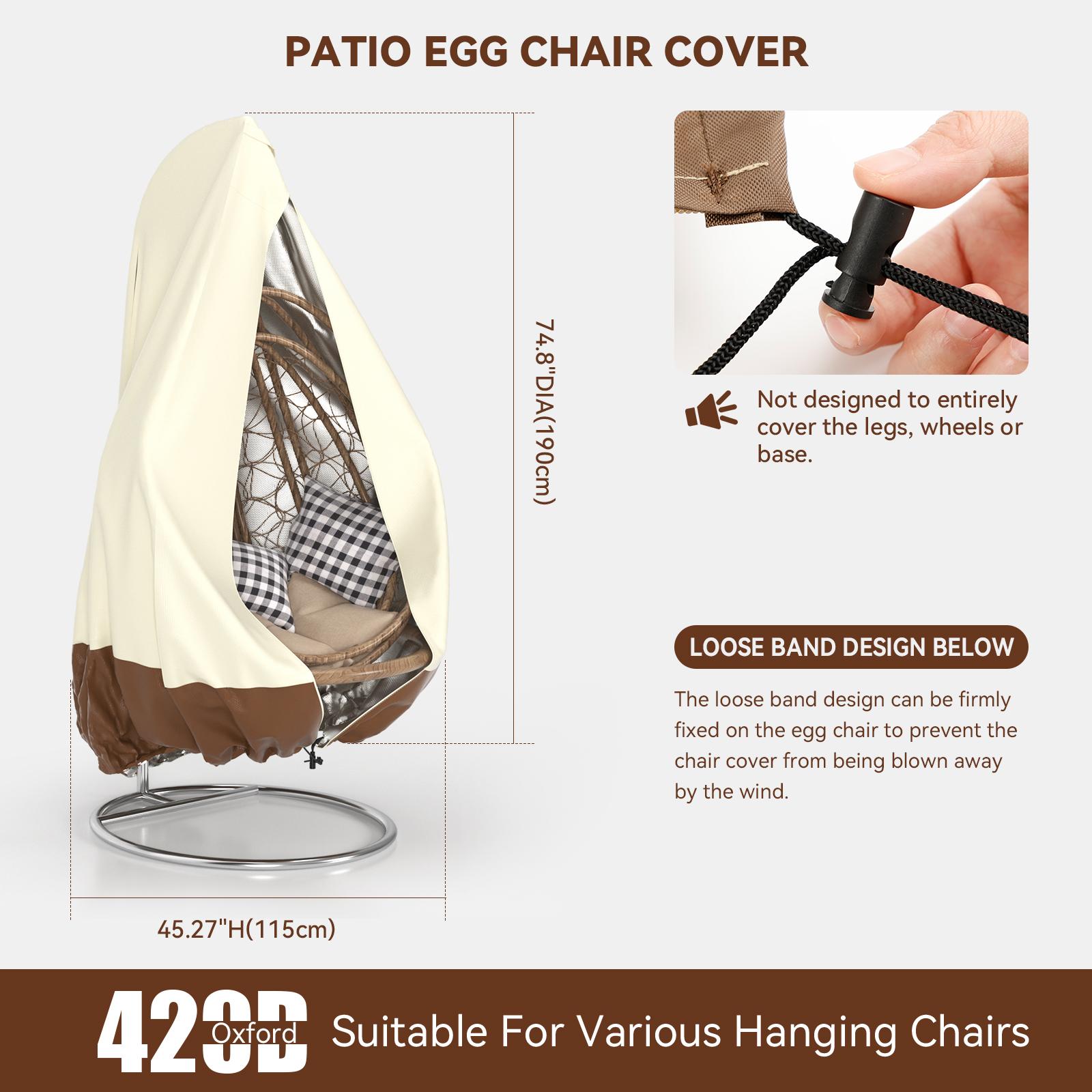 Multi-Size Waterproof Oxford Fabric Double Wicker Hanging Egg Chair Cover - PVC Inner Shield, Double Stitched, Full Outdoor Protection for Rocking Patio Furniture