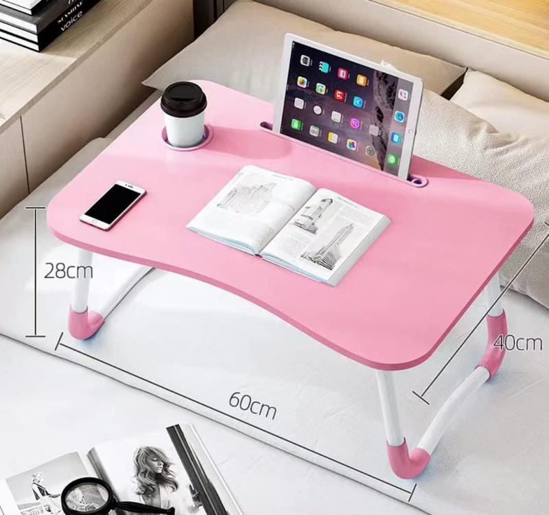 Bed laptop desk, foldable bed laptop tray with storage drawer, breakfast serving bed tray, laptop stand and reading stand with phone slot and cup holder, suitable for sofa, sofa bed, and floor, with 4 USB ports