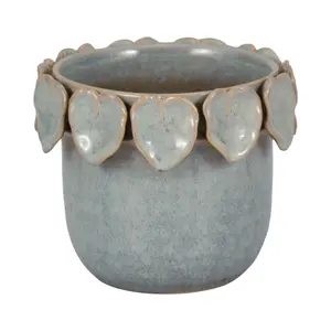 Sagebrook Home 20245-01 6 in. Ceramic Leaf Applique Planter, Seafoam