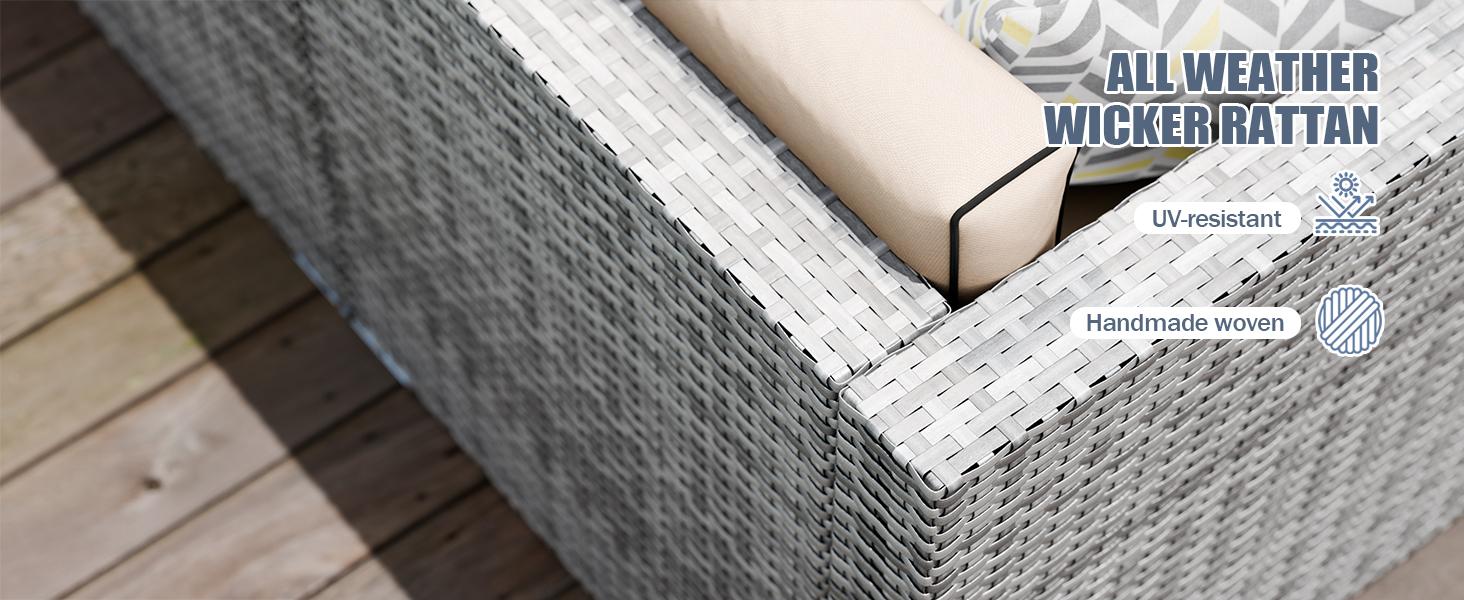 Walsunny Patio Furniture Set 7 Pieces Outdoor Rattan Chair Wicker Sofa Garden Conversation Bistro Sets for Yard, Pool or Backyard, Silver Gray