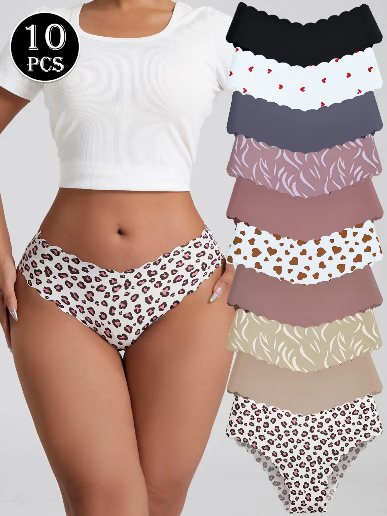 Women's Seamless Wave Bikini Underwear Set, Soft Comfortable Low-Waist Trendy Lingerie, Multiple Colors & Prints, Breathable Fabric