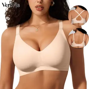 Vertvie Jelly Bras for Women No Underwire Bra Wireless Seamless Full Coverage Bralettes Convertible T Shirt Bras sport bra