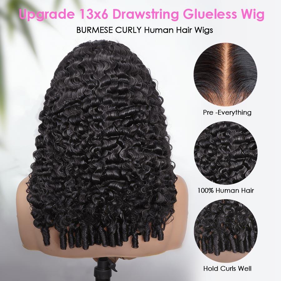 Pizazz Hair Burmese Curly Wig 13x6 HD Lace Front Wigs 100% Human Hair Pre- Everything Glueless Wig Human Hair With Drawstring Beginner Friendly