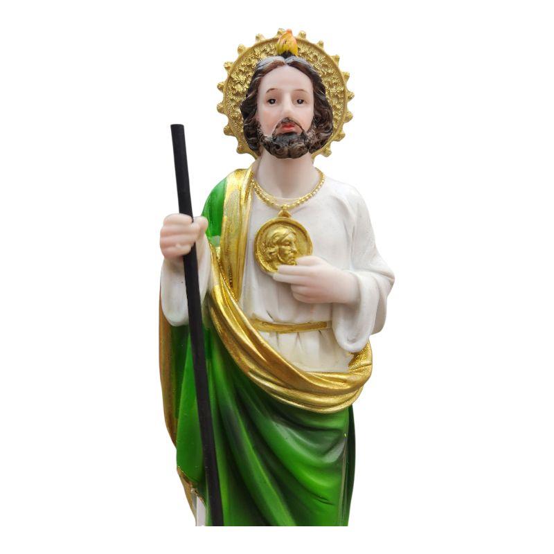 San Judas 8" Inches Tall Statue Classic Plain Green and Gold Patrono de los Casos Imposibles Religious Decor Saint Jude patron