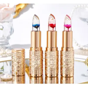Petal Jelly Color Changing Lipstick - Transparent Moisturizing Lip Balm for Dry Lips, Long-Lasting Non-Sticky Temperature-Sensitive Lip Gloss with Flower Petals & Gold Flakes