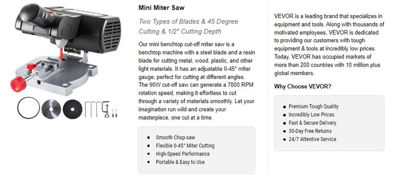 VEVOR Mini Miter Cut-off Chop Saw, TikTokShopBlackFriday, Two 2-5/16" Blade of Steel and Resin with 1/2" Cutting Depth, 0~45° Benchtop Miter Saw for Copper, Aluminum, Wood, Zinc in Hobby Craft