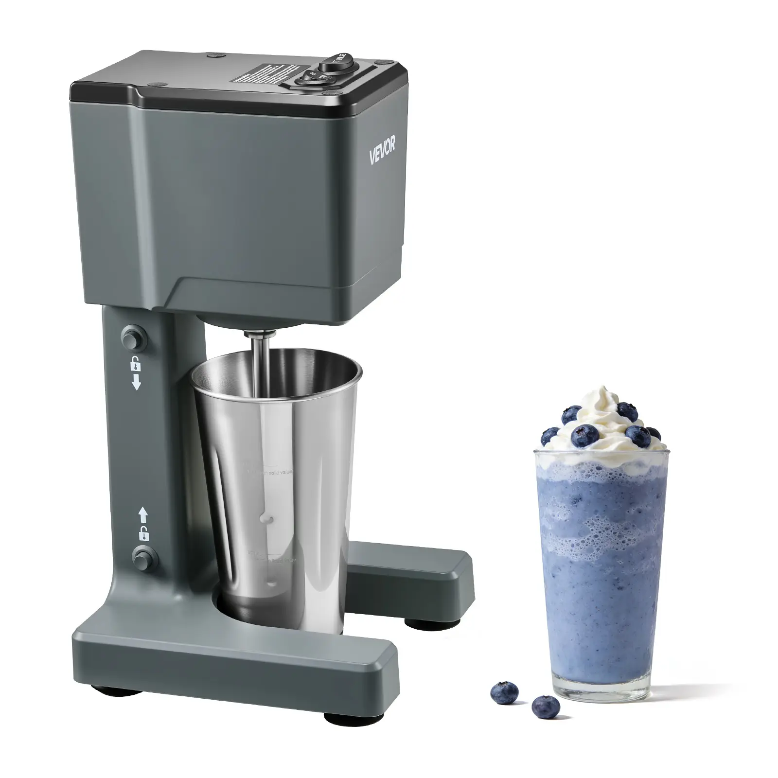 VEVOR Compact 150W Single Head Milkshake Maker, Dual-Speed Drink Mixer with Stainless Steel Cup, for Home, Bar & Beverage Shop
