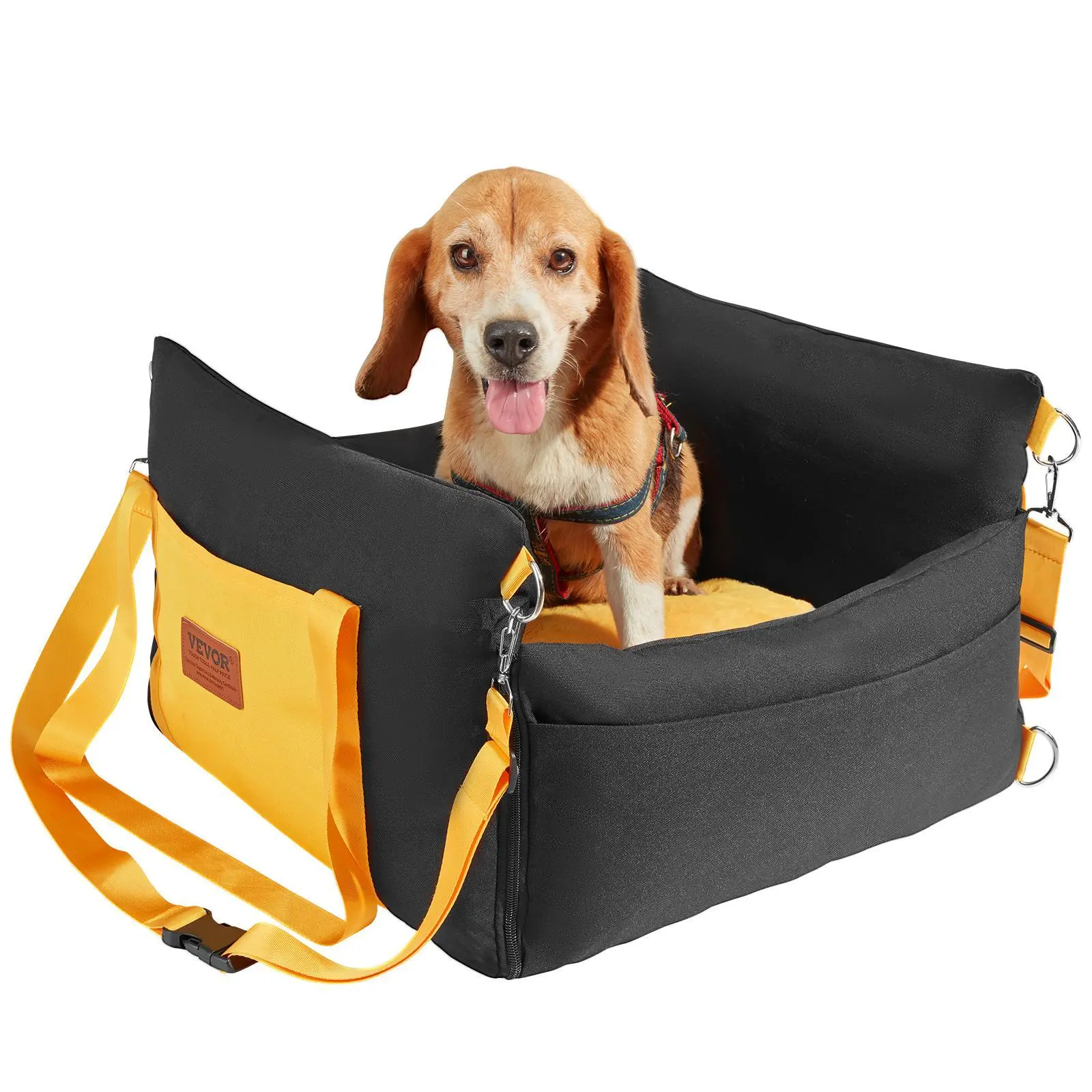 VEVOR Dog Car Seat,  , Waterproof Dog Booster Seat for Car with Side Handles and A Storage Pocket, Clip-On Safety Leash and PP Cotton Filling, Dog Car Bed for Small Dog up to 25lbs, Black#BackToSchool