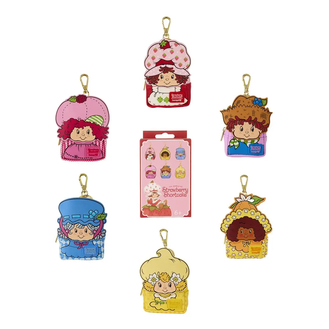 Loungefly Strawberry Shortcake & Friends Mystery Blind Box Bag Charm, Faux Leather Mini Backpack Collectibles, Backpack Accessories, Handbag Charm, Mystery Pack, 2.25”W X 3”H X 1.25”D, Kawaii Charms, Stylish Backpack Charm