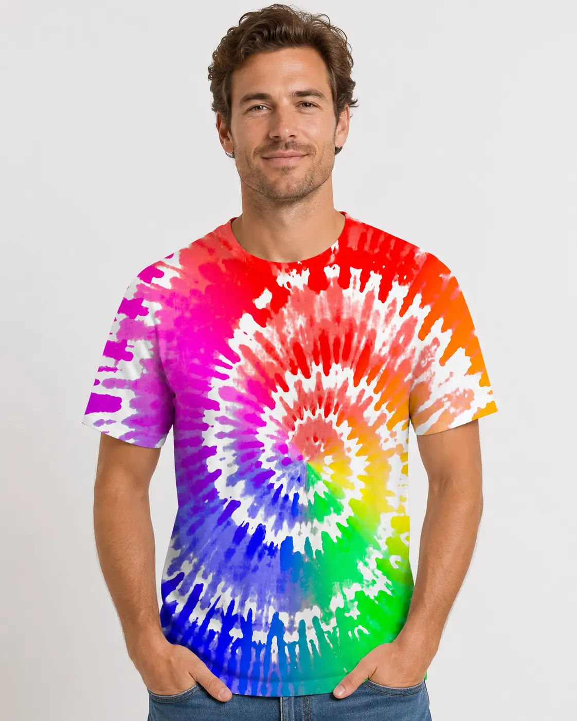 Color Burst Tie-Dye All-Over Print T-Shirt | Unisex Rainbow Graphic Tee | Trendy Summer Streetwear Top