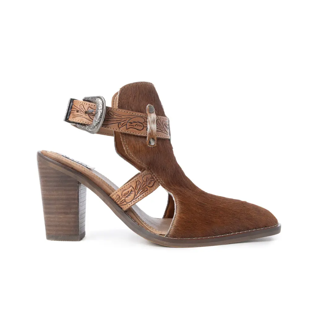 Women's Stylish Formal Myra Cora Jo Cow Hide Hairon Leather Ankle Boots - 3.43 in Block Heels, Pointed Toe, Handtooled Belt Closure, Resin Details - Casual/Country Girl Aesthetic Shoes for Formal Events, Statement Shoes, Easy Pull-On, Minimalist, Western