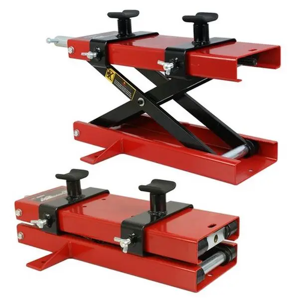 Segawe 1100 LB Steel Scissor Lift Center Jack - Compact Inches/Cm Dimensions, Removable Crank Tool Handle Floor Stand with Variable Screws for Motorcycles, ATVs, Dirt Bikes