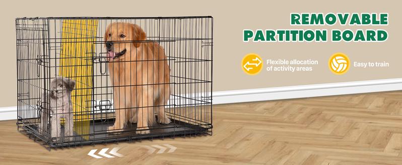 Large Dog Crate with Divider Panel, 24''/30''/36''/42''/48'' Double Door Folding Metal Wire Dog Cage with Plastic Leak-Proof Pan Tray, Pet Kennel for Indoor, Outdoor, Travel dogcrate training