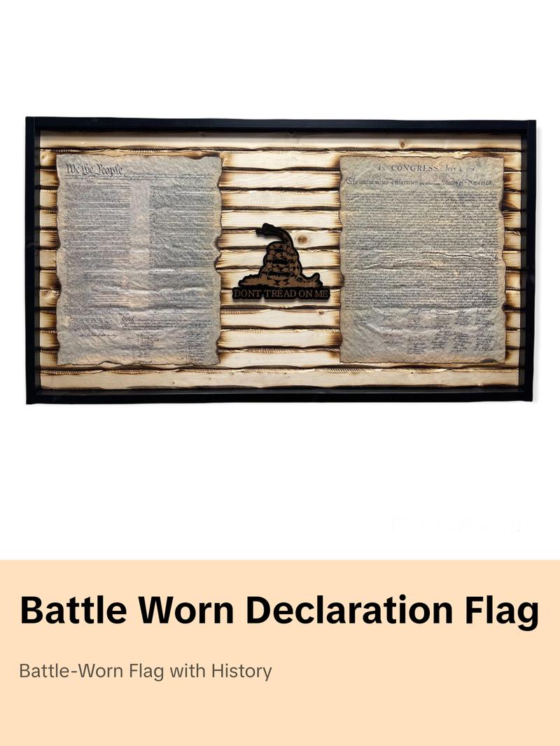 Battle Worn Declaration / Constitution Carved Wood Flag