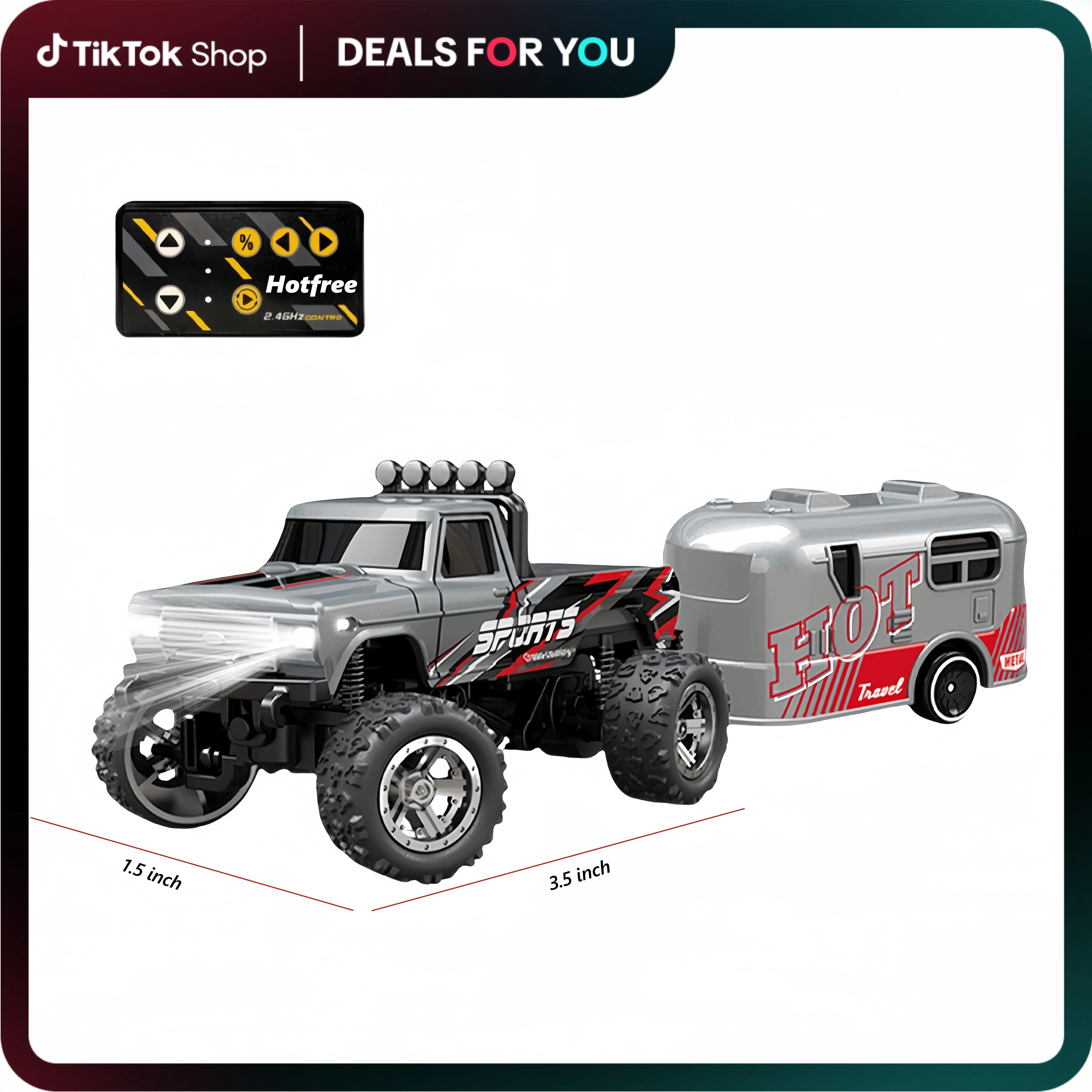 Hotfree 1/64 Mini RC Monster Truck RC Crawler - Metal Off-Road Stomper with Trailer, 2.4GHz Remote Controller Lorries, 3-Speed Adjustable, USB-C Rechargeable, Front/Rear LEDs Add Realism, Indoor/Outdoor Run, Desktop Play, Boy Gifts  #backtoschool