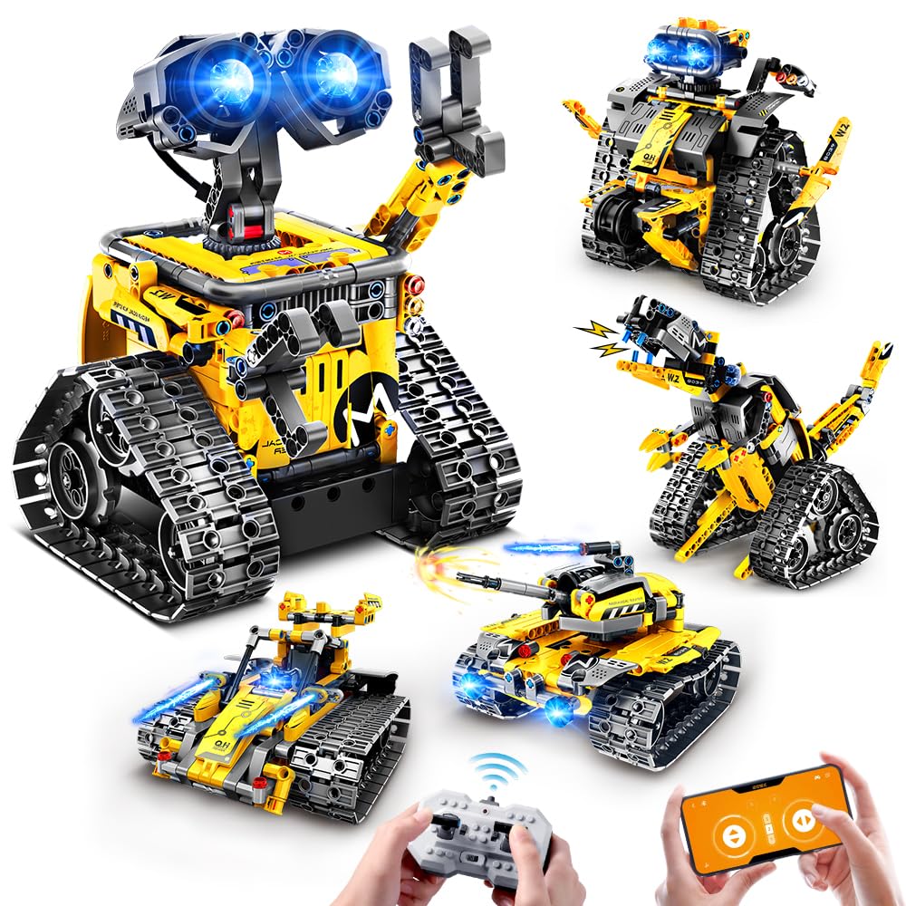 HOGOKIDS 5-in-1 Robot Building Set, RC Wall Robot/Engineer Robot/Mech Dinosaur, Remote & APP Controlled STEM Toys for Boys & Girls 6-12 (520 Pcs)