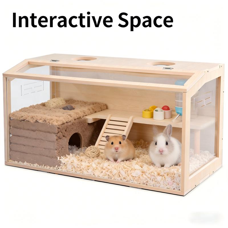 23.6 inch Wooden Hamster Cage,  Openable Top, Ventilated, Easy to Clean, 50-60 PCS Natural Rabbit Chew Toys, Treats, Timothy Sticks, Apple Sticks, Sweet Bamboo for Guinea Pig, Hamster, Chinchilla, Rat, Small Animals Bunny