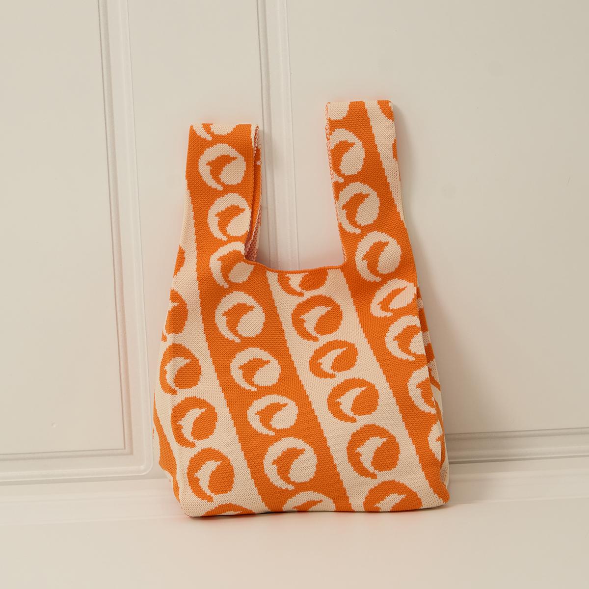 OQQ Women’s Handbag Knit Shopping Tote Bag – Casual  Dolphin Logo Pattern Handbag Small Size Wristlet Bag