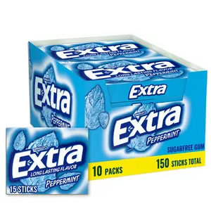 Extra Gum Peppermint Flavor Chewing Gum Bulk - Individually Wrapped Snack, Perfect for Fresh Breath at Work & Travel, 15-Count Bubblegum (Pack of 10)