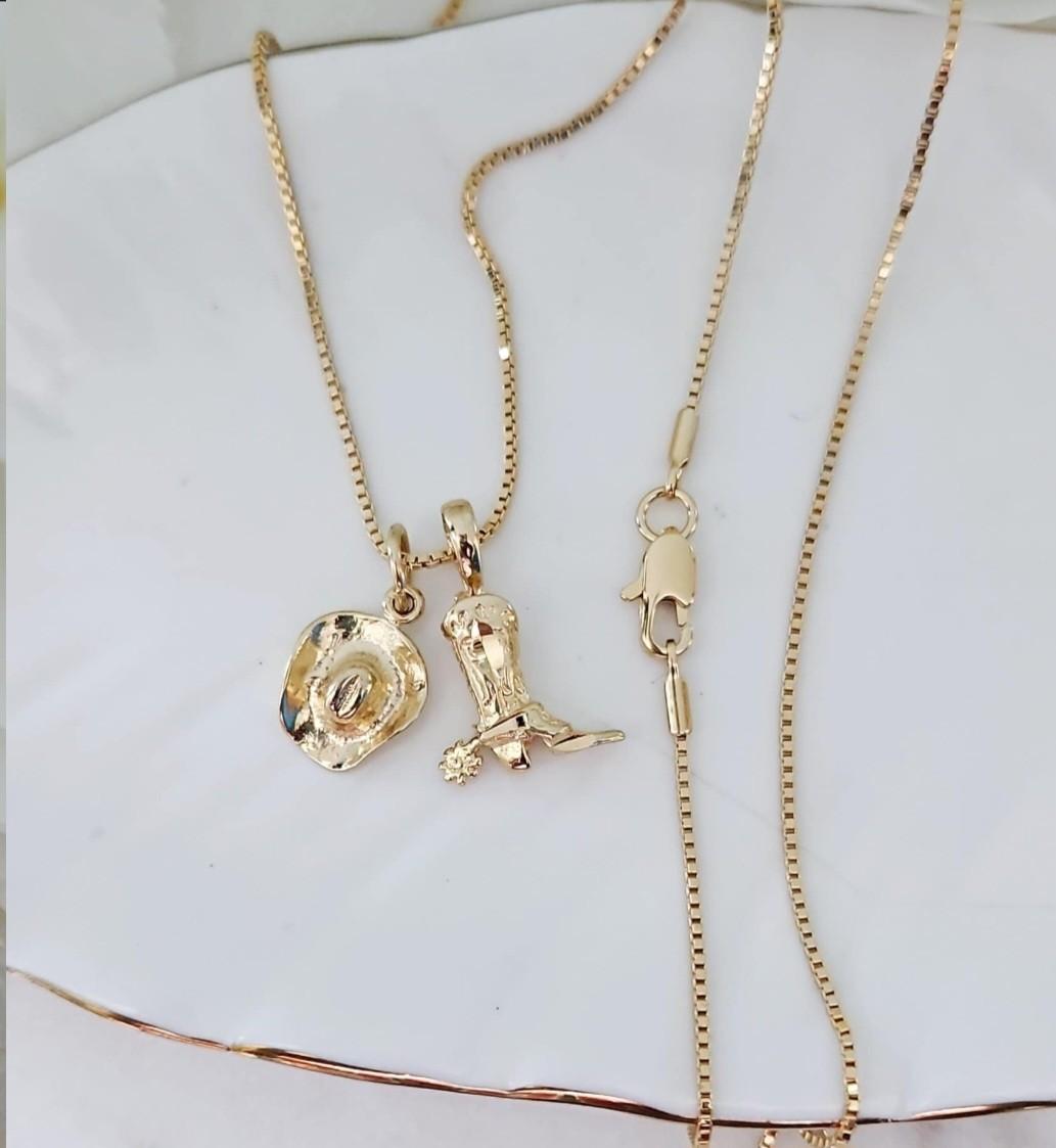 Gold Cowboy Boot and Hat Necklace for Women - Texas-Themed 14k Heavy Plated Gold Jewelry