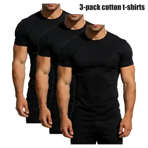 3pcs Mens Cotton Crewneck T-Shirts Solid Black MultipackBulk Value Pack Plain Blank Basic Tees Short Sleeve ShirtEssential Clothes for Layering Printing Everyday Clothing