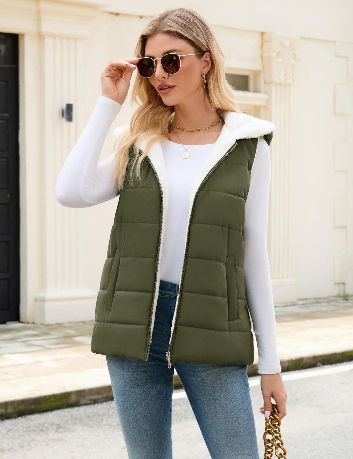 UMIPUBO Womens Sherpa Fleece Vest Warm Sleeveless Jacket 2025 Winter Coat Fall Zip Up Hoodie Reversible Outwear with