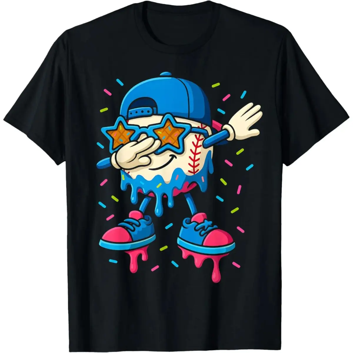 Men's Graphic T-Shirt with Ice Cream Drip Dabbing Baseball Print - Soft Crew Neck Basic Streetwear Top for Casual Wear, Tshirt, Round Neck