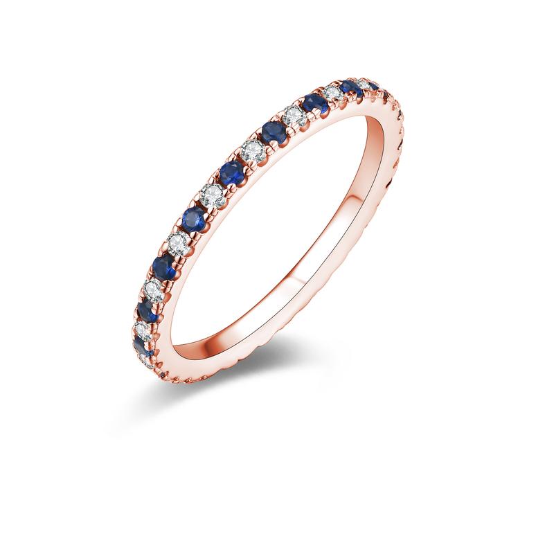 Stackable Synthetic Moissanite Ring for Women Pink and Blue Saphire Wedding Band Fine Jewelry For Anniversary Party Gift R061