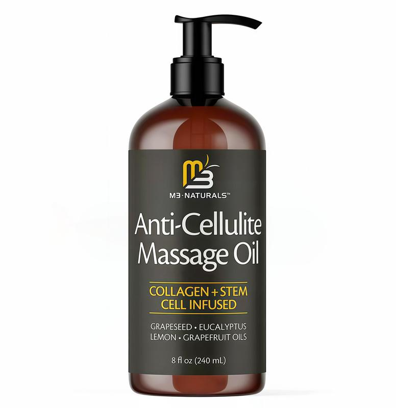 3 Pcs M3 Naturals Cellulite Massage Oil 8oz-Smooth the Appearance of Cellulite-Body Care & Skin Care Massage Oil GS-Topical Collagen and Plant Stem CellBody Oil to Restore Texture and Elasticity-Soothing Body Oil