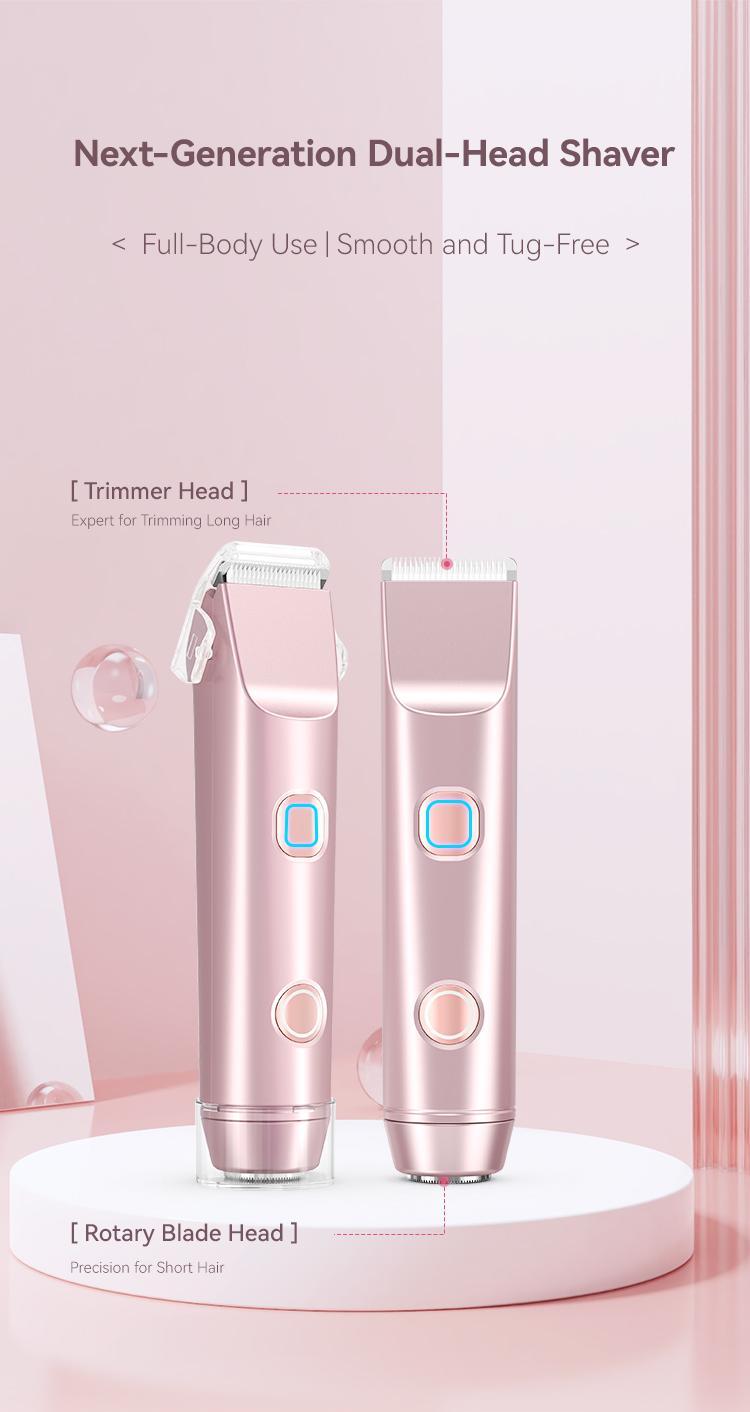 Bikini Trimmer for Women, 1 Box Rechargeable 2 in 1 Women Electric Shaver Dual Head Waterproof Hair Removal Machine for Armpits and Legs
