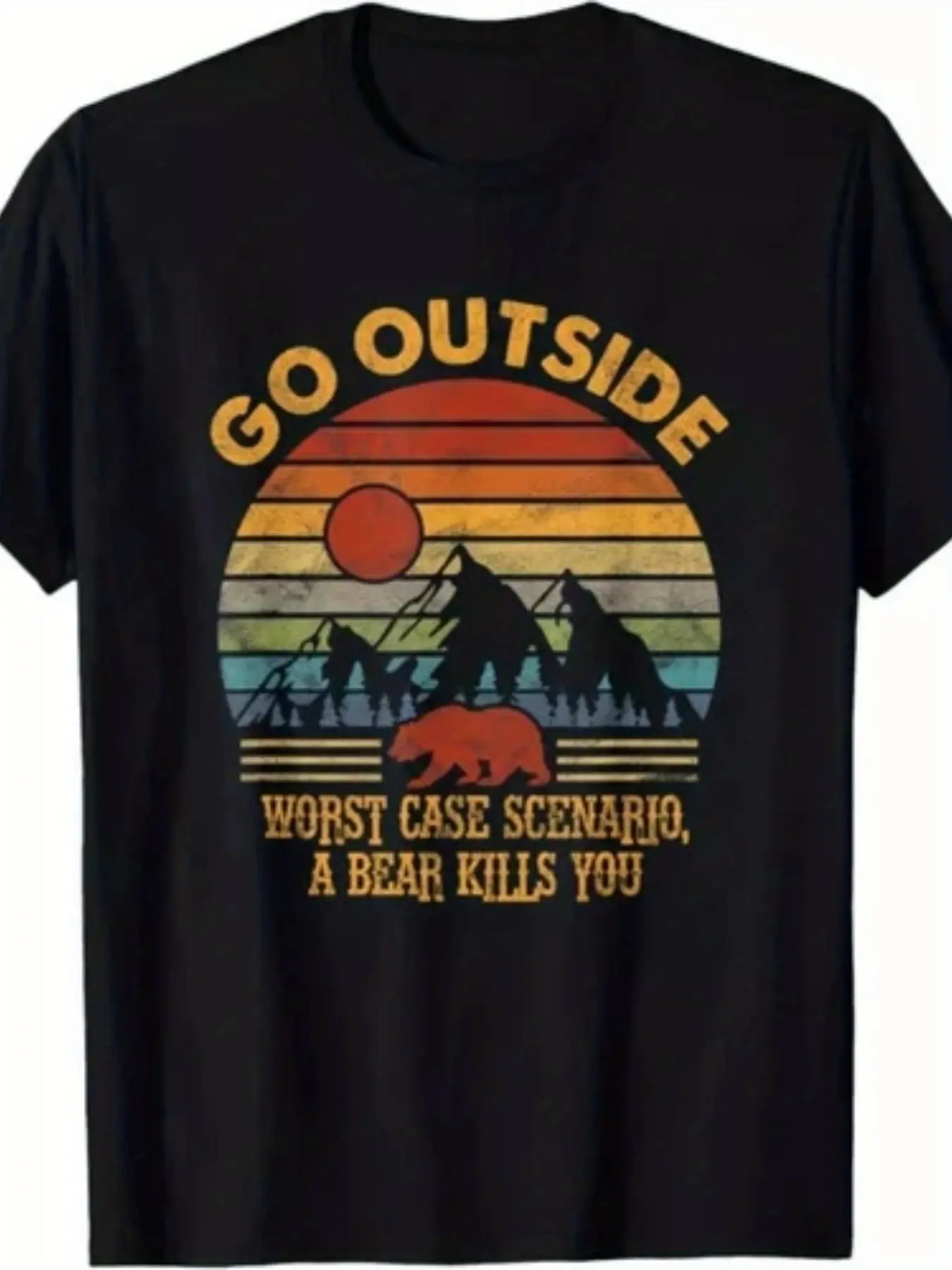 Men'S Funny Bear Hunting Graphic T-Shirt - Go Outs unisex soft cotton short sleeve t shirt, vintage graphic casual tee for men women teens, perfect birthday holiday gift for camping travel gym daily street  wear