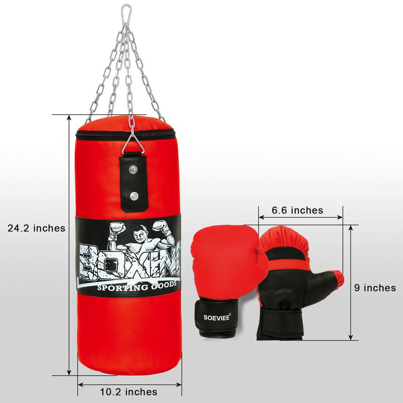 24'' Punching Bag for Adults,Men,Women,Kids, Hanging Punching Bag with Boxing Gloves, Chains, Wristband, Heavy Boxing Bag for Training, Karate, Kickboxing, Muay Thai -Unfilled (Red)
