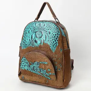 American Darling Western Backpack Bag Handcrafted from Crocodile Embossed Genuine Leather | Buckstitch Detail & YKK Zipper
