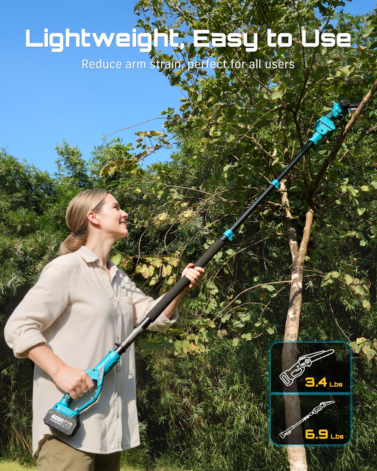 2-IN-1 Cordless 6-inch Electric Pole Saw, SeeSii Brushless Chain Saw with 2x 2.0Ah Battery, 16-Foot MAX Reach Brach Tree Saw with Extension Pole for Wood Cutting Garden CH600  #TikTokShopBlackFriday