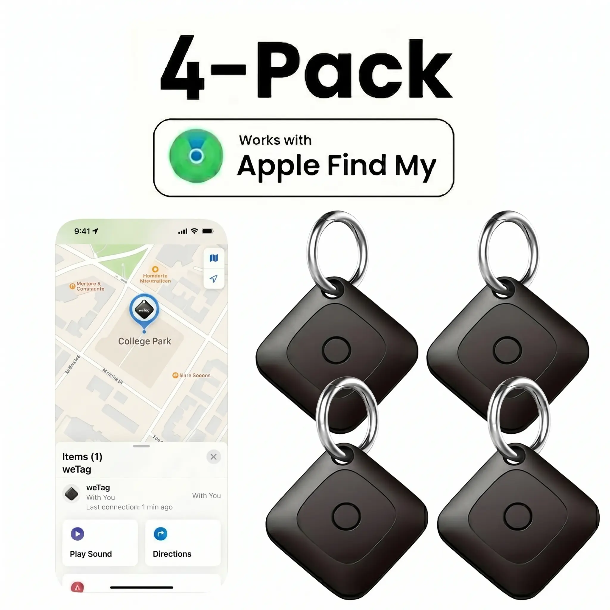 4pcs Lightweight Mini GPS Trackers - Bluetooth Compatible Anti-Lost Locator Tags with Hanging Mount, iOS-Only Sync, Easy to Hide Car Gadget, Real-Time Tracking, No Monthly Subscription, Mini Useful Gifts for Families (Track Bikes, Tools, Gear)