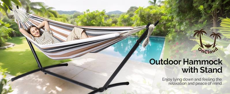 ONCLOUD 550 LBS Capacity Double Hammock with Stand Included with Portable Carrying Bag, Heavy Duty 2-Person Hammock for Outdoors & Indoors - Desert Stripe, Series TDCTZ1 - Desert Stripe