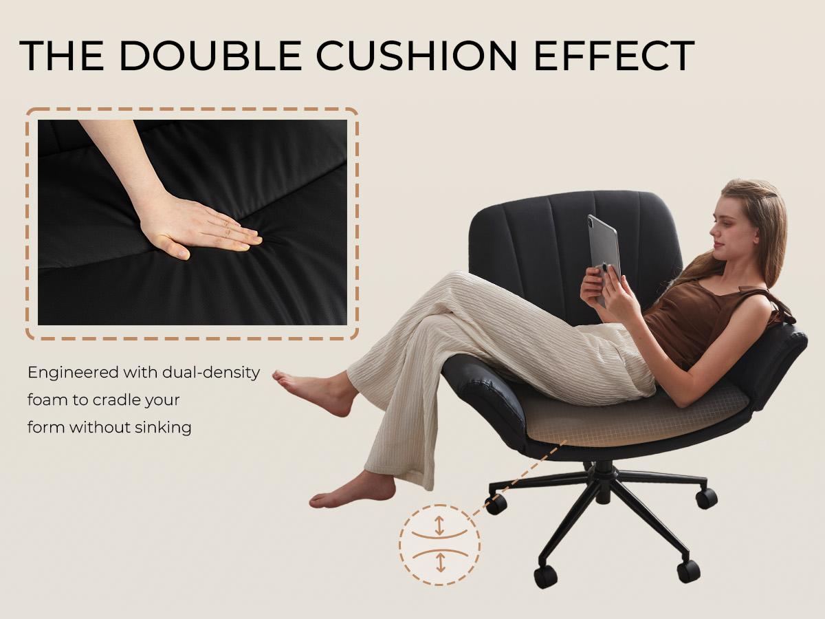 Dowinx Criss Cross Chair with Five-Level Adjustable Arms and Wheels - Comfortable Ergonomic PU Leather Swivel Vanity Chair - Computer Makeup Gaming Chair for Home Office, Bedroom, Living Room