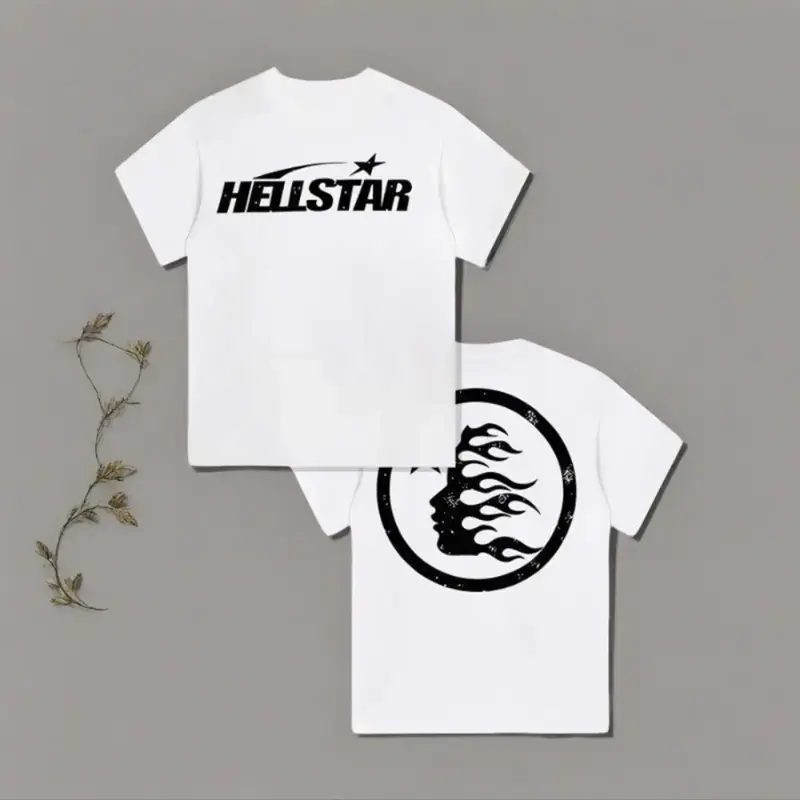 Haven & Hem-ZY 100% Cotton Double-Sided Printed Hell Star Pattern T-Shirt Men's Round Neck Short-Sleeved Top Casual Spring Summer Clothing