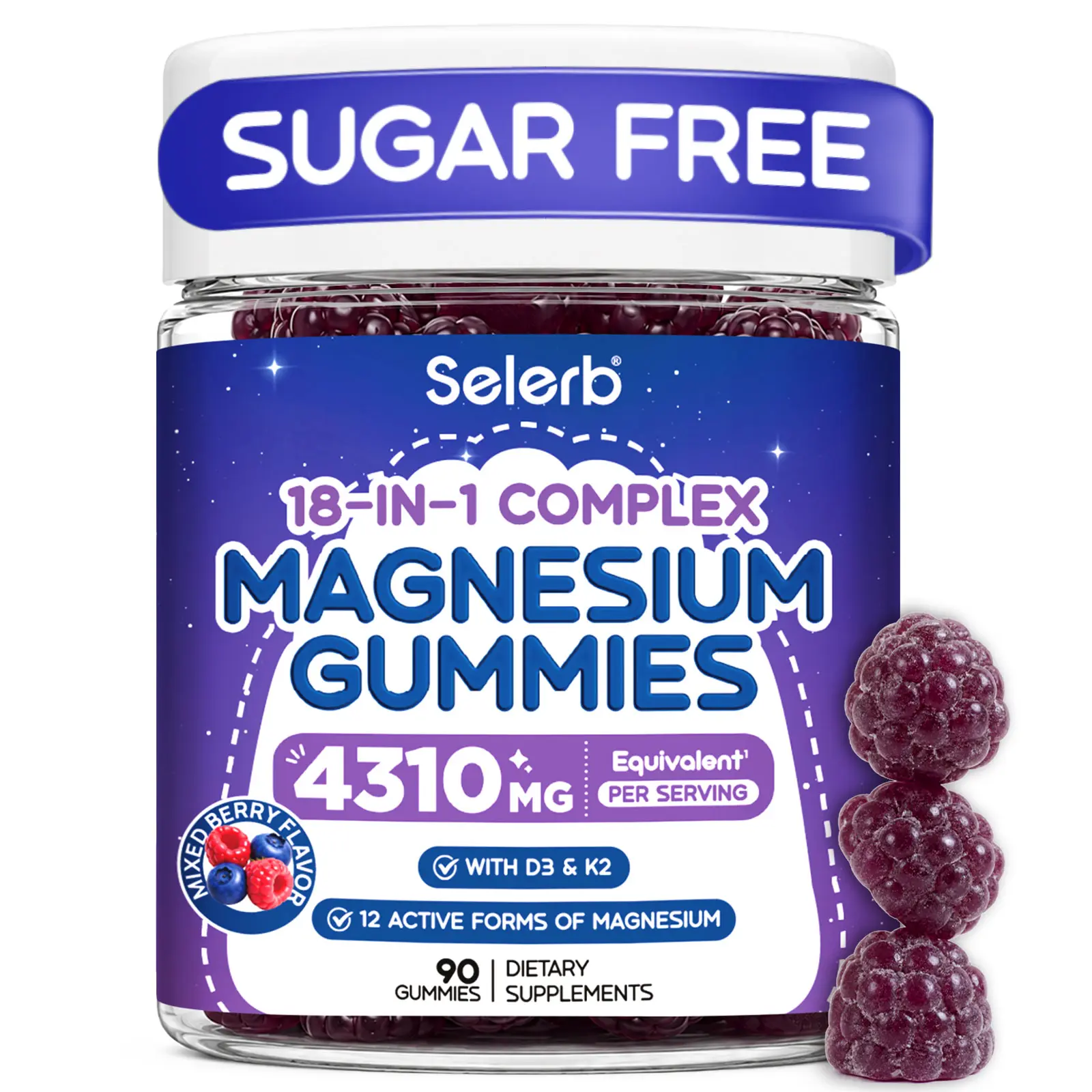 18 in 1 Magnesium Complex Gummies for Women and Men, Magnesium Glycinate Gummies with Citrate, Malate, Taurat, D3 & K2, High Absorption for Sleep, Muscle, Bone & Nerve Support, Sugar Free, 90 Gummies