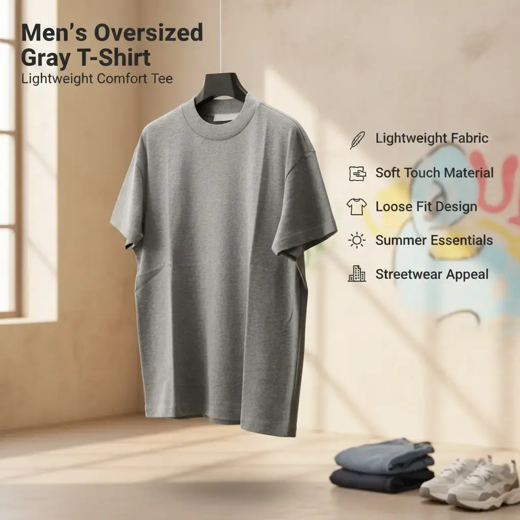 Men's Retro Streetwear Round Neck T-Shirt - Short Sleeve, Loose Oversized Fit, Soft Lightweight Smooth Basic Tee for Sunny Summer Wear, Casual Menswear, Jeans-Matching Classic