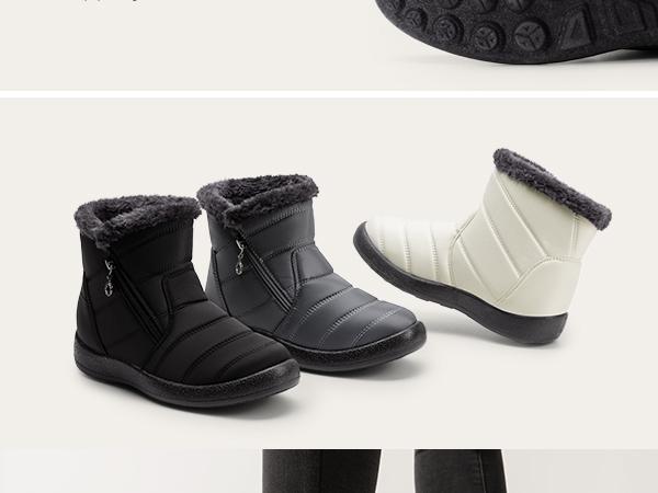DREAM PAIRS Winter Boots for Women Warm Fur Lined with Zipper Flat Ankle Boots Comfortable Lightweight Outdoor Indoor Booties