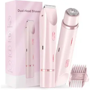 2-in-1 Electric Razors,Bikini Trimmer for Women,Dermave Bikini Shaver,Electric Razors for Women Pubic Hair (Pink)