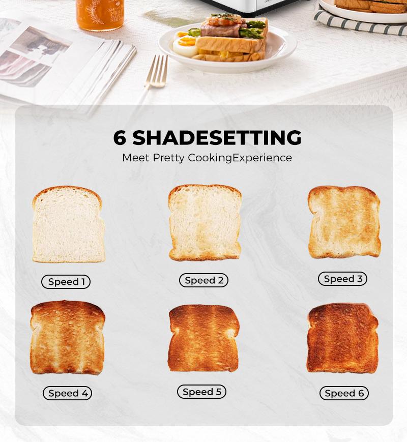 Pukomc Toaster 4 Slice with Wide Slots for Bagels, Waffles & Toast, 6 Browning Levels, Stainless Steel, WT-8500 Black (1500W) Breakfast Sandwich Maker Toastie Machine Kitchen Appliances