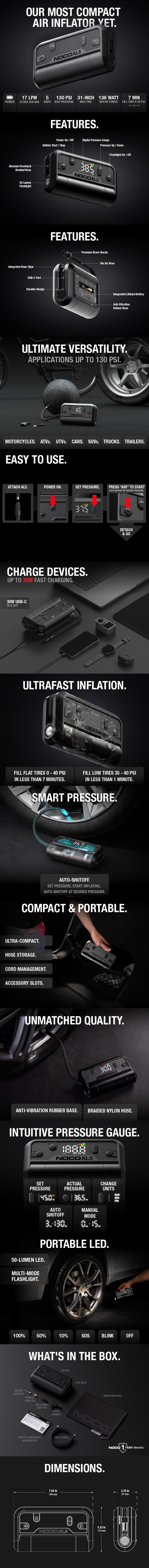 NOCO Air AL5: UltraFast Cordless Tire Inflator – Battery-Powered Air Compressor – 17 SLPM Airflow Inflates 0–40 PSI in 7 Minutes