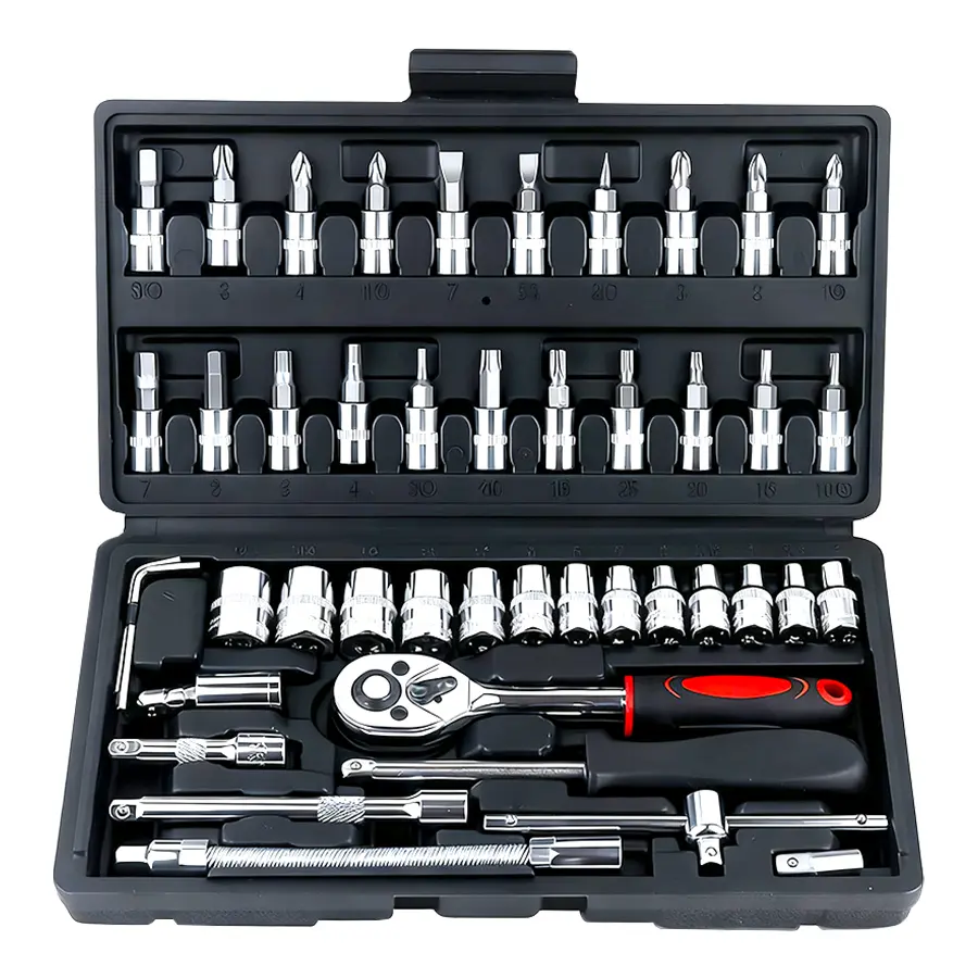 46PCS Tool Kit, Ratchet Wrench & Socket Wrench Set, Multi-Functional DIY Hand Repair Tools, Universal Hardware Tool Set for Car, Bicycle & Household Maintenance