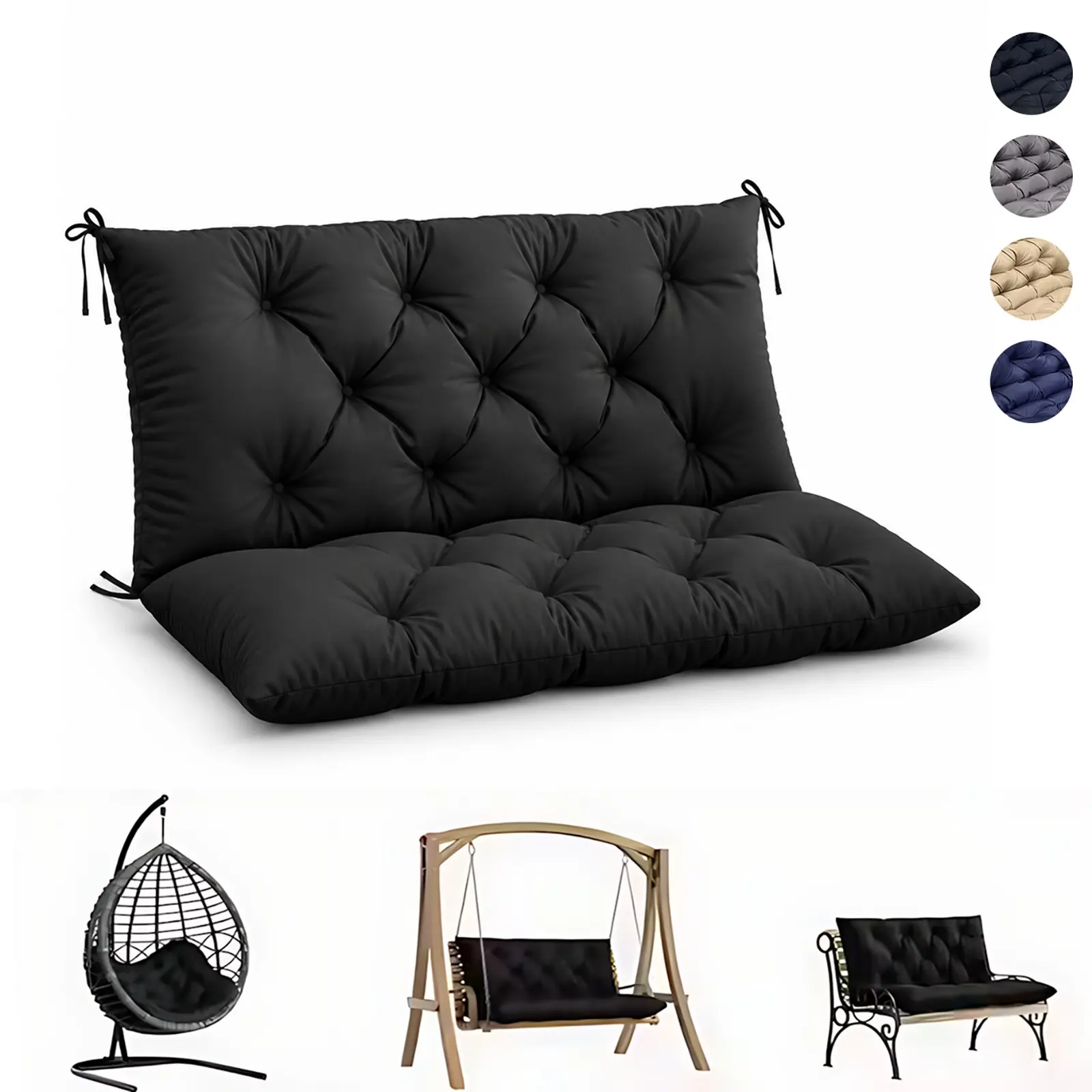Outdoor Swing Cushion, 2-In-1 Tufted Patio Bench Cushion with Backrest, Water Resistant Thick Seat Pad, Porch Swing Cushions for Garden Bench, Hanging Seat Cushion, Outdoor Furniture Cushions